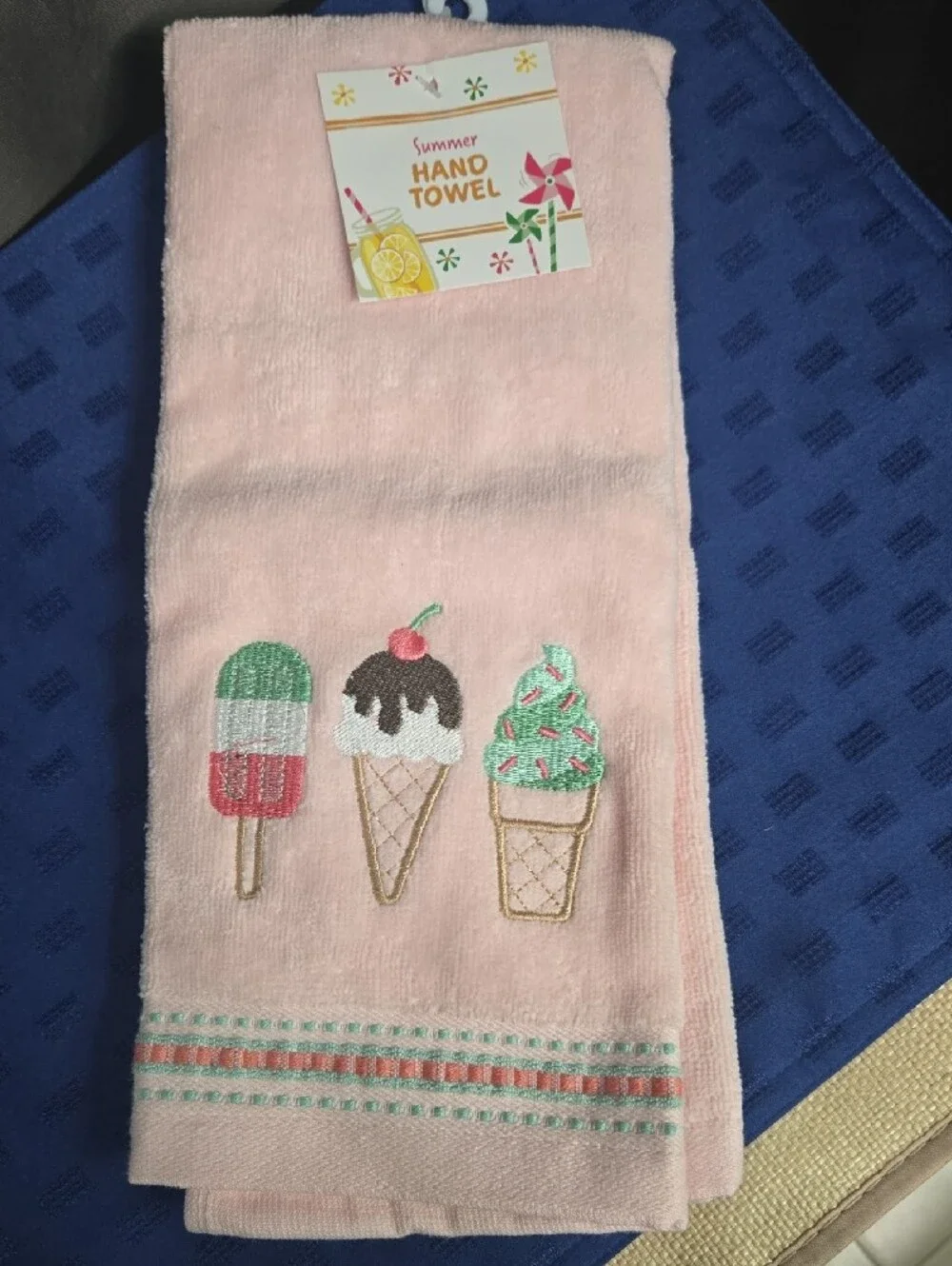 Pink Ice Cream Embroidered Hand Towel -